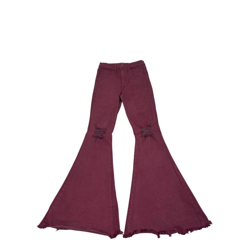 Sneak Peek Burgundy Super Flare Bell Bottom Jeans Distressed Size 25